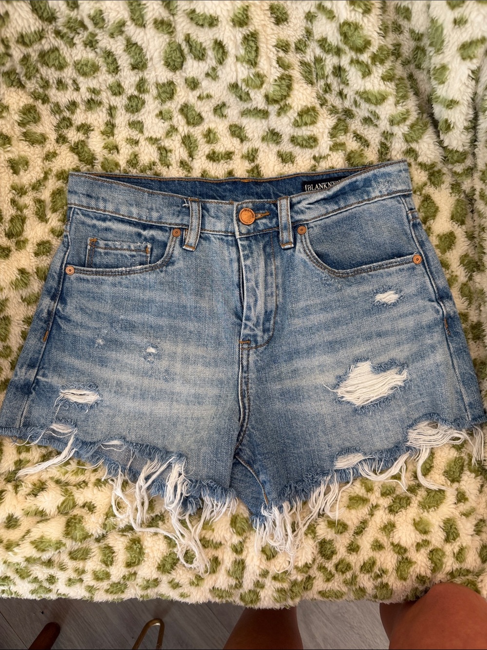 Blank NYC Light Blue Distressed High-Rise Denim Shorts